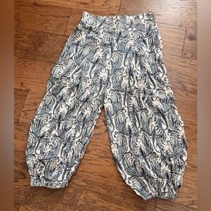 Anthropologie Blue and Cream Paisley Balloon Pants
